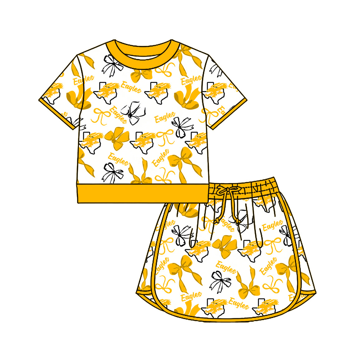 Custom moq 5 mix size summer teams Girls Polka Dot Top Shorts Set Top Skirt Short Set Yellow Zipper Pullover Pants Set