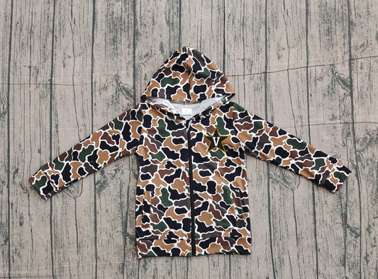 Custom moq 5 mix size milk silk baby boys clothes team summer camouflage zipper hooded long sleeve top-25.11.22