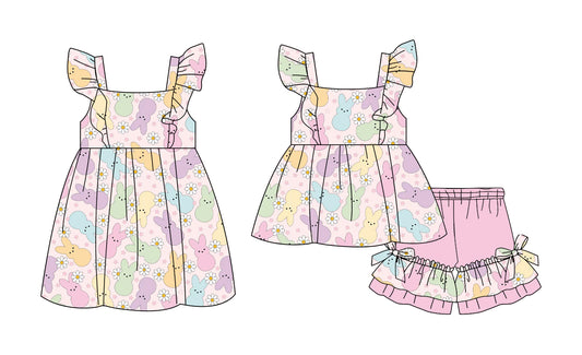25.11.13 custom each style moq 5 eta 6-8week Sibling Sister bunny floral baby short sleeve shorts sets and dress match design