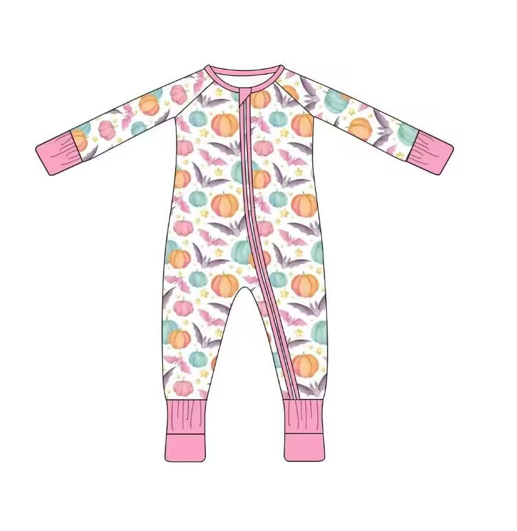 5.9custom each style moq 5eta 4-5week Sibling Sister Halloween pumpkin bat prints pink girls and boys outfits and baby rompers match family design