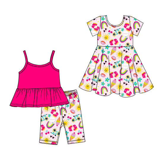 Custom moq 5 mix size Sibling Baby Girl's Pink sleeveless Top And Shorts Set Cute Dress for Summer