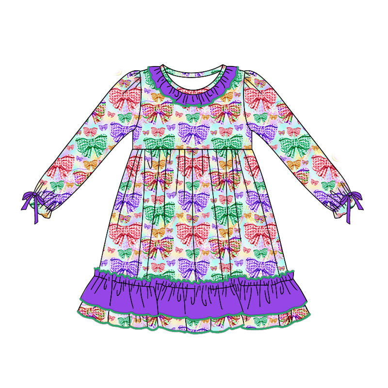 7.23 custom each style moq 5eta 4-6week Sibling Sister bow purple baby girls sets and dress and rompers match family design