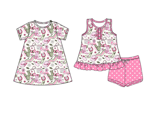 4.4 custom each style moq 5eta 4-6week Sibling Sister boots baby girl short sleeve shorts sets and dresses match design