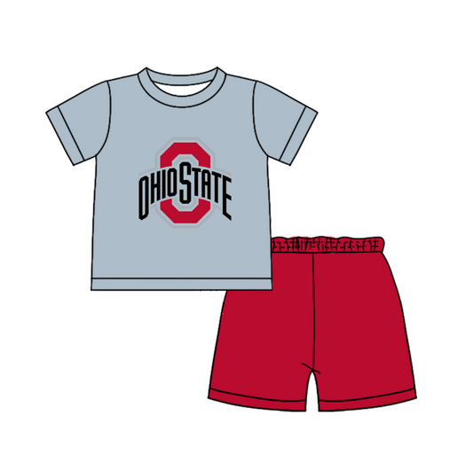 Custom moq 5 mix size milk silk summer teams Baby Boy's grey  Short-Sleeved O-Neck Top And solid color Shorts Set