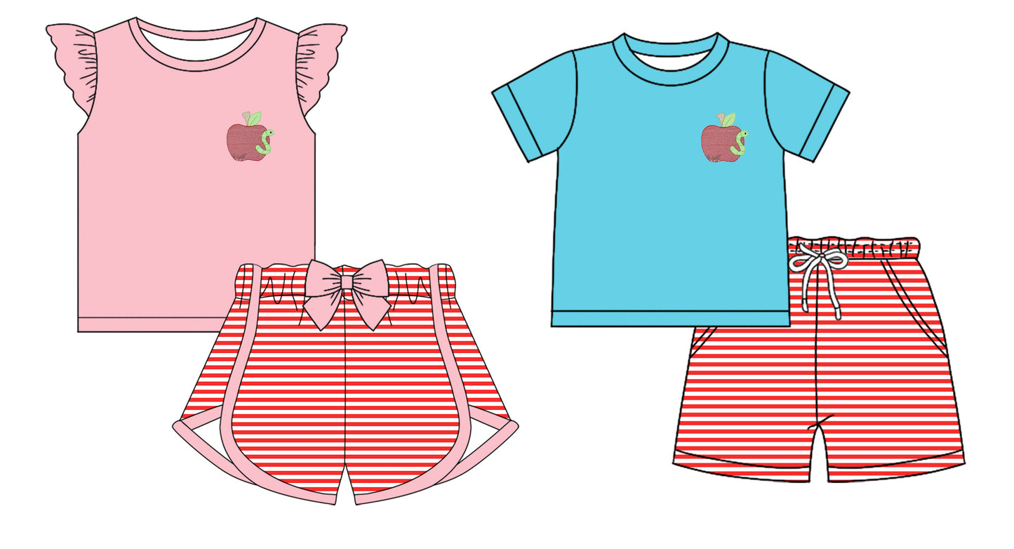 11.30 custom each style moq 5eta 4-6week Sibling Sister apple baby girl short sleeve shorts fish sets 1 and easter sets 2 match design