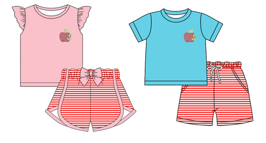 11.30 custom each style moq 5eta 4-6week Sibling Sister apple baby girl short sleeve shorts fish sets 1 and easter sets 2 match design