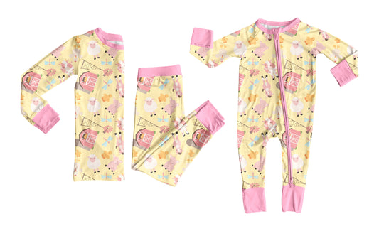 25.6.25 custom each style moq 5eta 4-6week Sibling Sisters farm baby girl long sleeve pants sets and rompers match family design