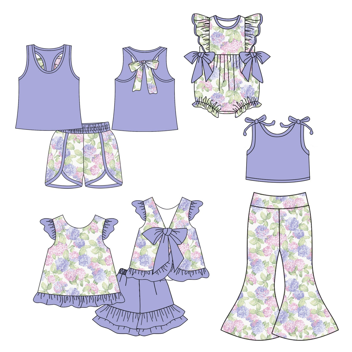 25.10.28 custom each style moq 5 eta 6-8week Sibling Sisters floral baby girl short sleeve shorts sets 1 and sets 2 and pants sets and rompers match family design