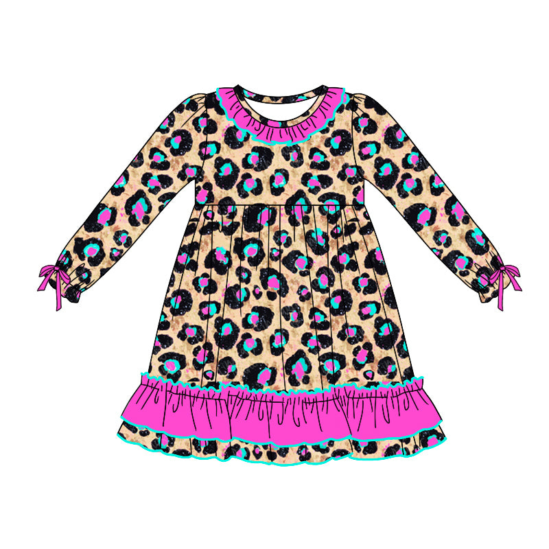 8.14 custom each style moq 5eta 4-6week Sibling Sister leopard colorful baby girl sets and dress and rompers match family design