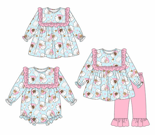 25.5.16 custom each style moq 5eta 4-6week Sibling Sisters Christmas baby girl long sleeve pants sets and dress and rompers match family design