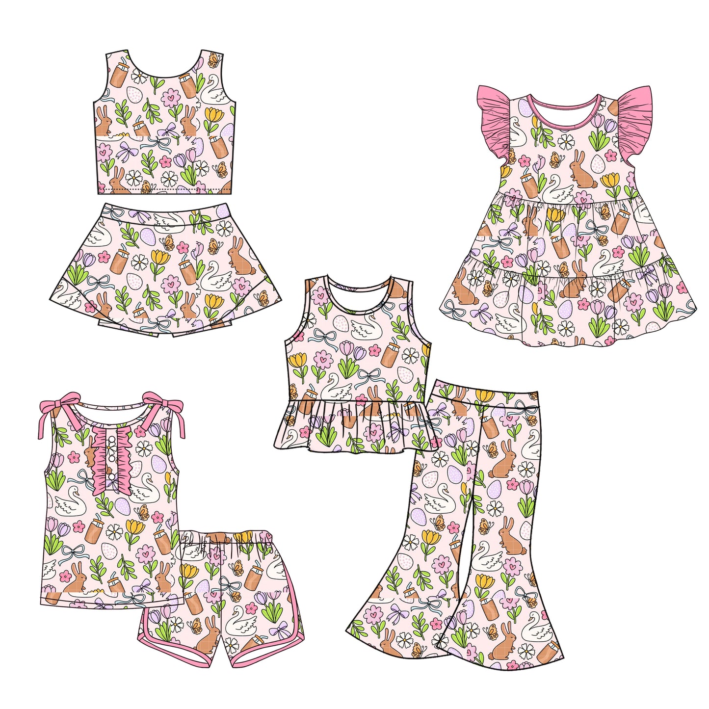 26.1.12 custom each style moq 5 eta 6-8week Sibling Sister bunny bow baby short sleeve shorts sets 2 and pants set and dress match design
