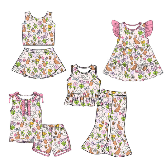 26.1.12 custom each style moq 5 eta 6-8week Sibling Sister bunny bow baby short sleeve shorts sets 2 and pants set and dress match design