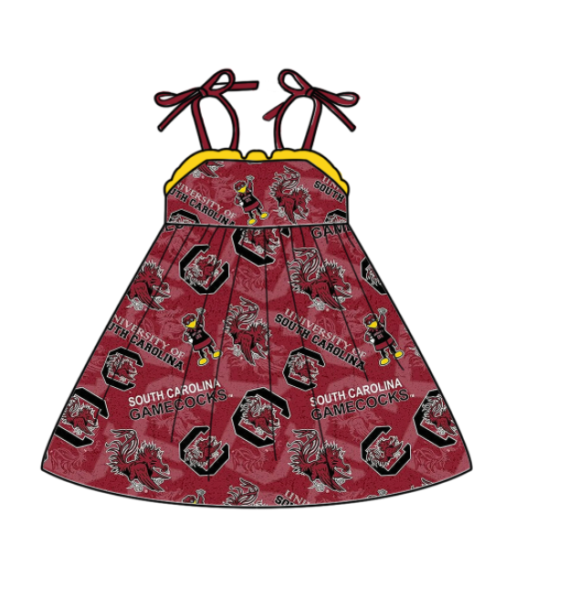 Custom summer teams baby girls clothes team brick red sets dress romper-25.5.6