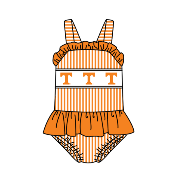 Custom moq 5 mix size milk silk summer teams Baby Girl Orange Two-Piece Swimsuit Set One Piece Swimsuits Boys Swim Trunks