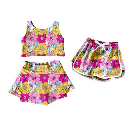 4.9 custom each style moq 5eta 4-6week Sibling Sister floral baby girls clothes Short sleeve yoga dress and shorts match family design
