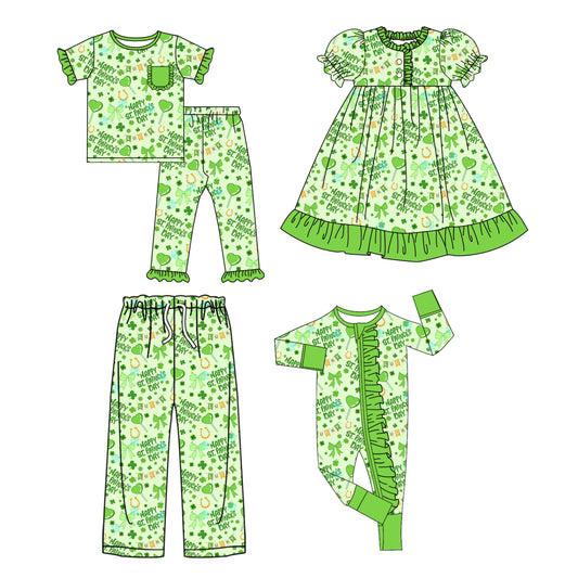25.9.14 custom each style moq 5eta 4-8week Sibling Sister green baby short sleeve pants sets and romper and dress and adult pants match design