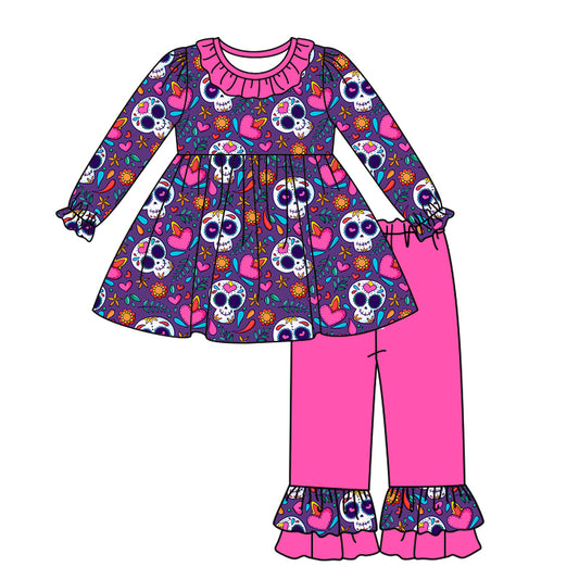 7.25 custom each style moq 5eta 4-6week Sibling Sister purple baby girls sets and dress match family design