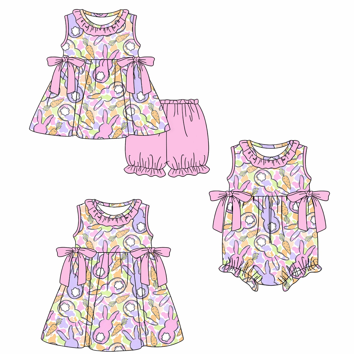 26.1.15 custom each style moq 5 eta 6-8week Sibling Sister bunny baby short sleeve shorts sets and romper and dress match design