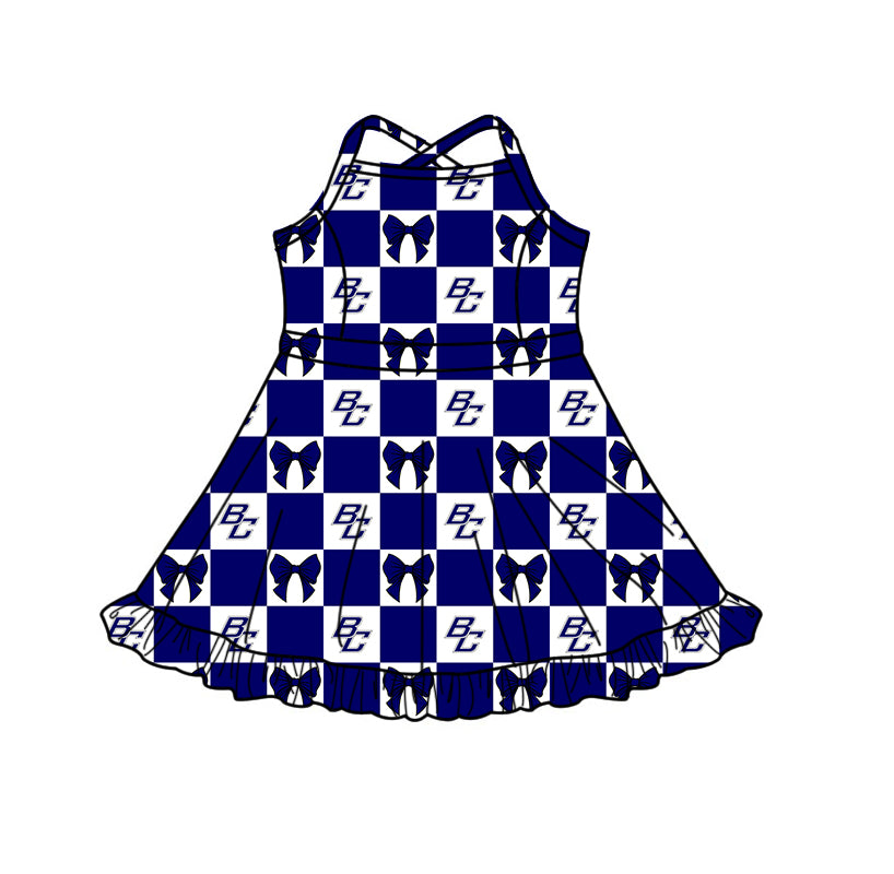 Custom moq 5 mix size milk silk summer teams Baby Girl Navy Blue Sleeveless Top Skirts Set Dress And Shorts Yoga Checked Outfit Boy's Checked Short-Sleeved Polo Shirt And Romper