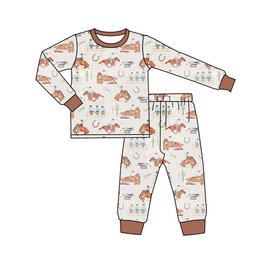 10.12 custom each style moq 5eta 4-6week Sibling riding horse baby boys sets and rompers match family design