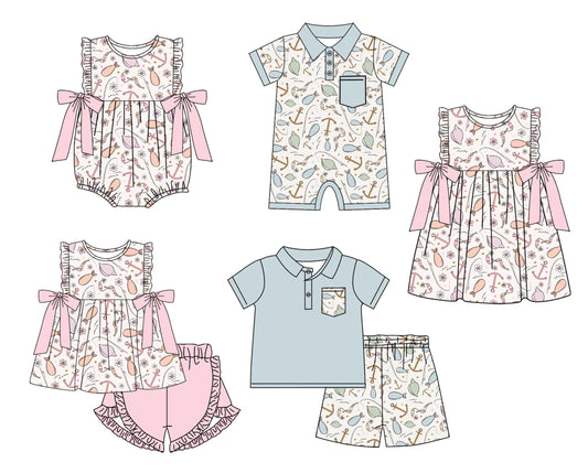 11.28 custom each style moq 5eta 4-6week Sibling Sister baby girl short sleeve shorts sets and sets 2 and girls romper and boy romper and dress match design