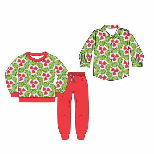 25.8.5 custom each style moq 5eta 4-6week Sibling Sisters Christmas green baby boy long sleeve pants sets and top match family design