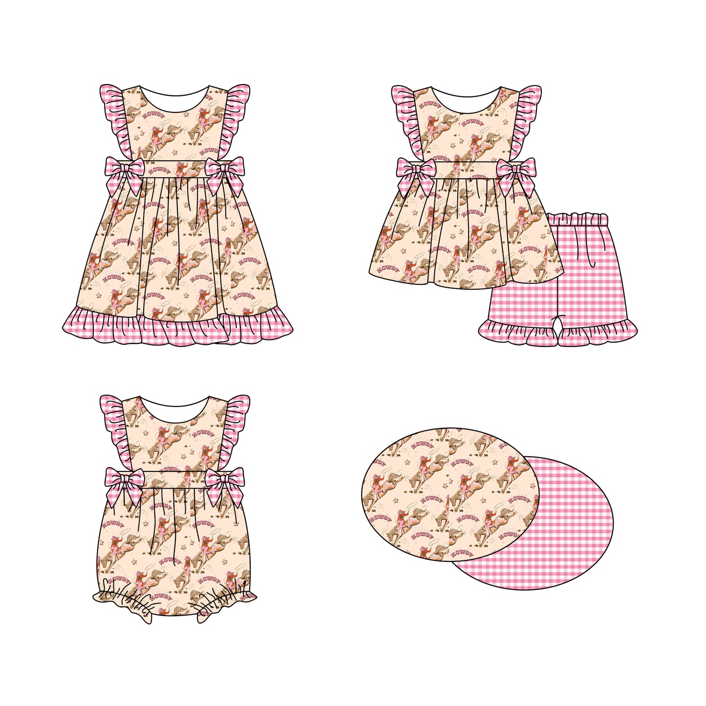 11.16 custom each style moq 5eta 4-6week Sibling Sister HOWDY baby girl short sleeve shorts sets and dress and rompers match family design
