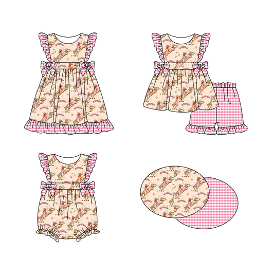 11.16 custom each style moq 5eta 4-6week Sibling Sister HOWDY baby girl short sleeve shorts sets and dress and rompers match family design