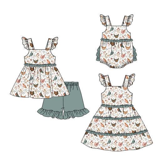 26.1.24 custom each style moq 5 eta 6-8week Sibling Sister floral baby short sleeve shorts sets and romper and dress match design