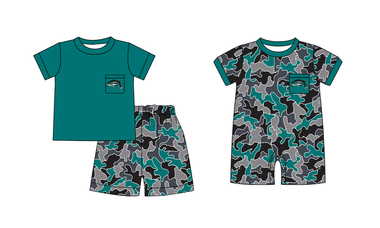 11.9 custom each style moq 5eta 4-6week Sibling Sister fish camouflage baby girl short sleeve shorts sets and rompers match design