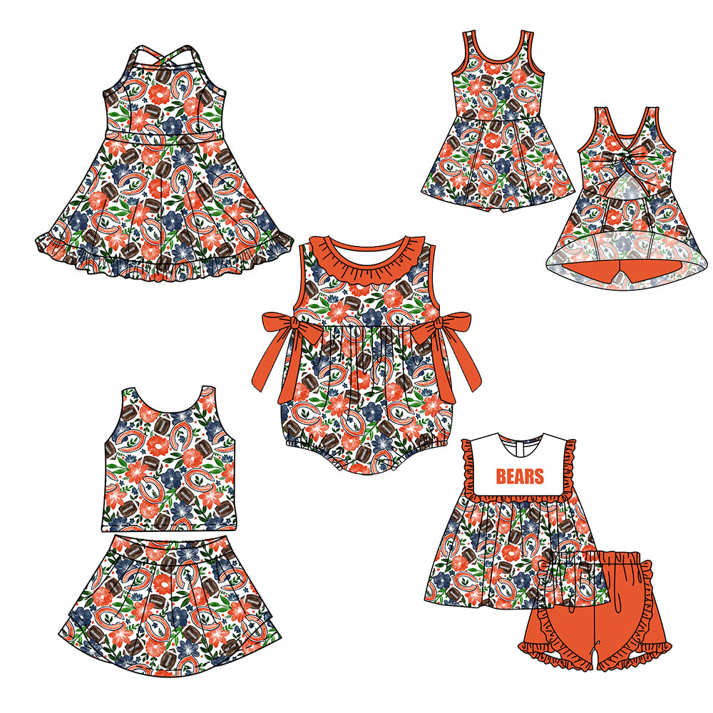 Custom moq 5 mix size milk silk summer teams Baby Girl Sleeveless Top And Orange Shorts Set Sleeveless Skirt Set Yoga Dress Romper