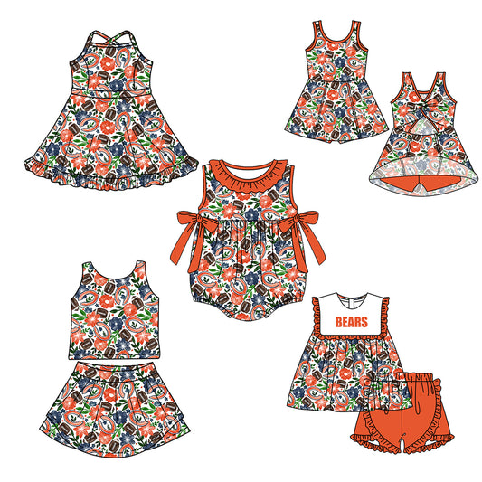 Custom moq 5 mix size milk silk summer teams Baby Girl Sleeveless Top And Orange Shorts Set Sleeveless Skirt Set Yoga Dress Romper
