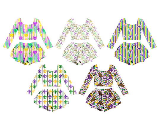 25.10.17 custom each style moq 5 eta 6-8week Sibling Sisters mardi gras baby girl long sleeve shorts sets 5 match family design