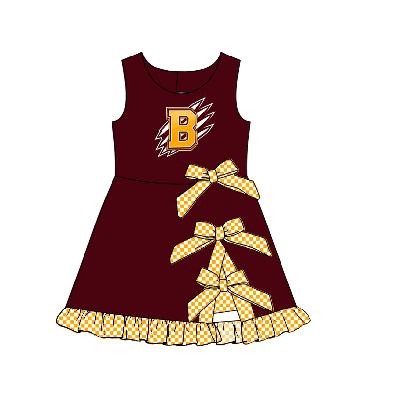 custom moq 5 mix size MSD070705 Baby Girls Checked Bows Yoga Short Scallop Knee Length Active Dress