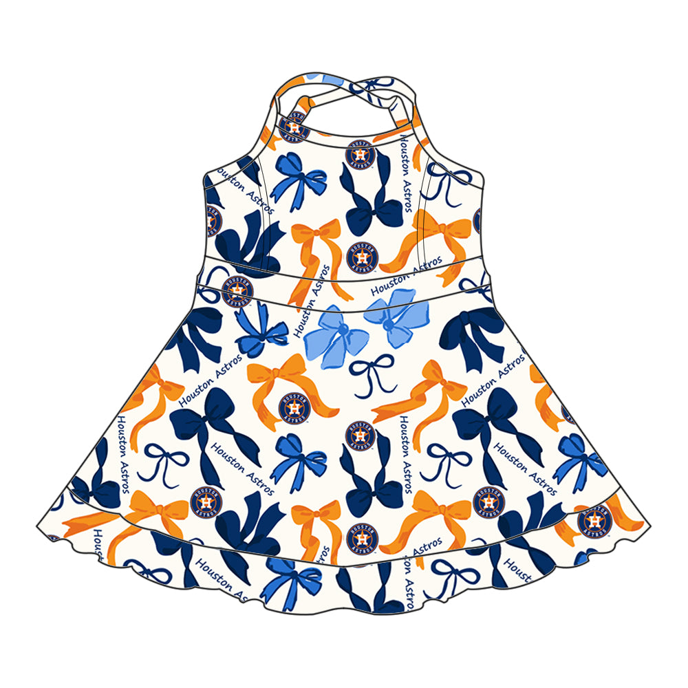 Custom moq 5 mix sizes summer teams baby girls clothes team blue short sleeve skirts shorts sets dress 1 and dress 2 and dress 3 and dress 4-25.5.17