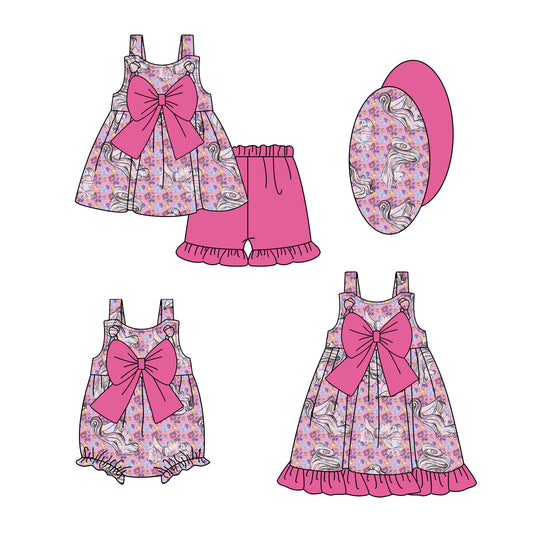3.29 custom each style moq 5eta 4-6week Sibling Sisters floral baby girl short sleeve shorts sets and dress and rompers match family design