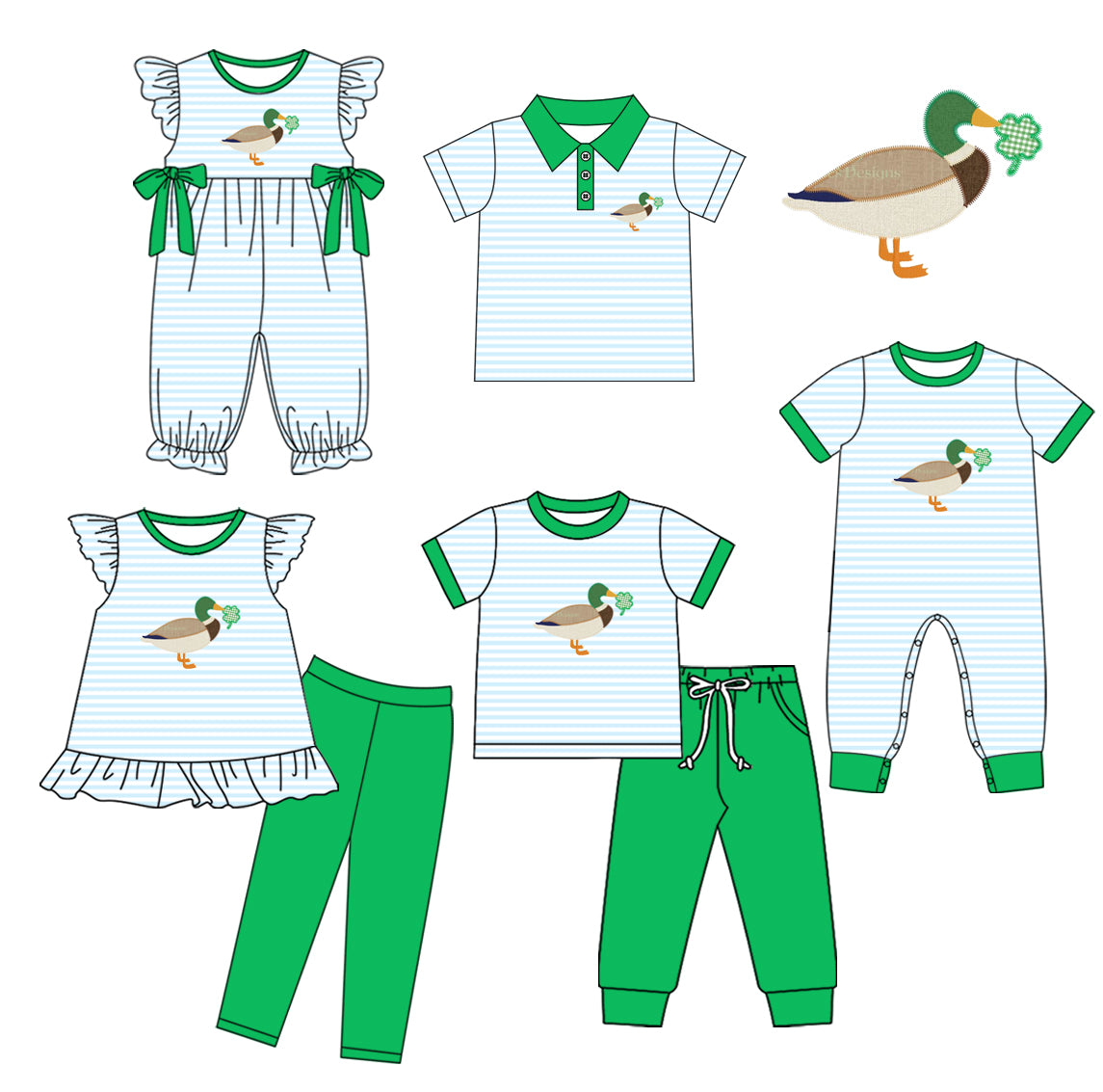 25.10.23 custom each style moq 5 eta 6-8week Sibling Sister duck baby short sleeve pants sets 2 and romper 2 and top match design