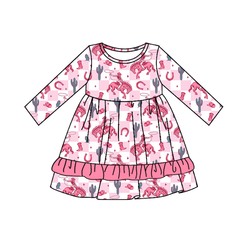 8.13 custom each style moq 5eta 4-6week Sibling Sister riding horse pink baby girl sets and dress and rompers match family design
