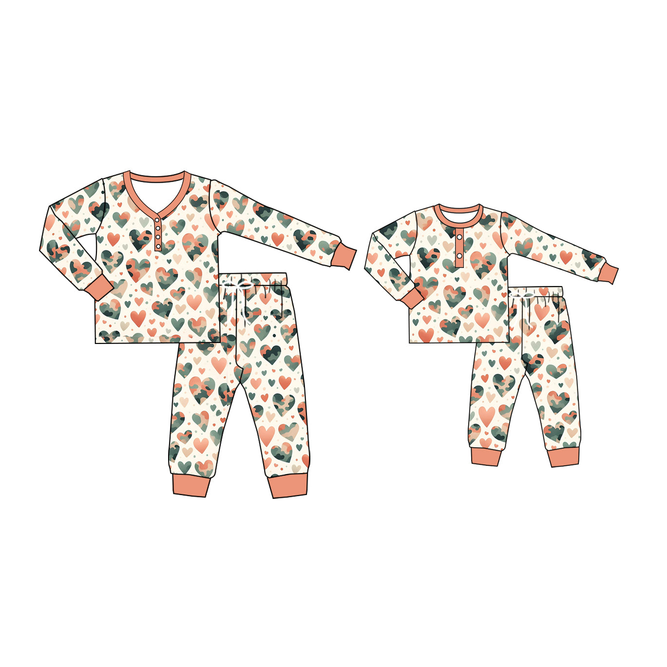 12.2 custom each style moq 5eta 4-6week Sibling Sister love baby girls long sleeve pants sets and adult sets match design