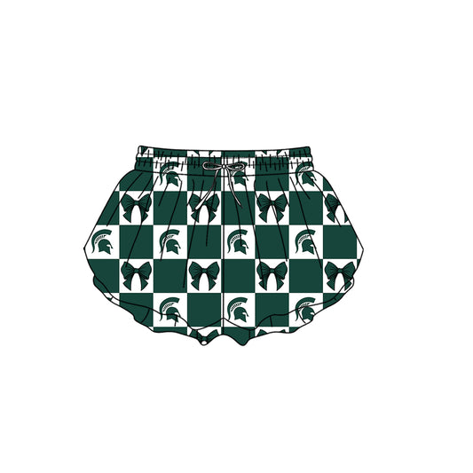 Custom moq 3 or 5 mix size milk silk summer teams baby girl clothes bow dark green summer shorts-26.1.21