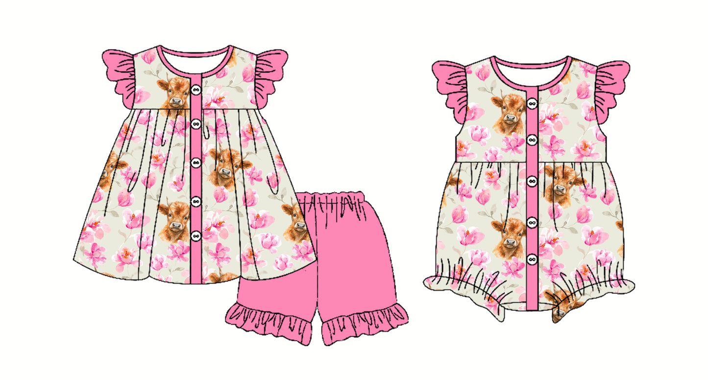 2.28 custom each style moq 5eta 4-6week Sibling Sister alpine bow baby girl short sleeve shorts sets and romper match design