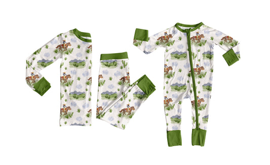 25.7.31 custom each style moq 5eta 4-6week Sibling Sister riding horse baby boy long sleeve pants sets and rompers match family design