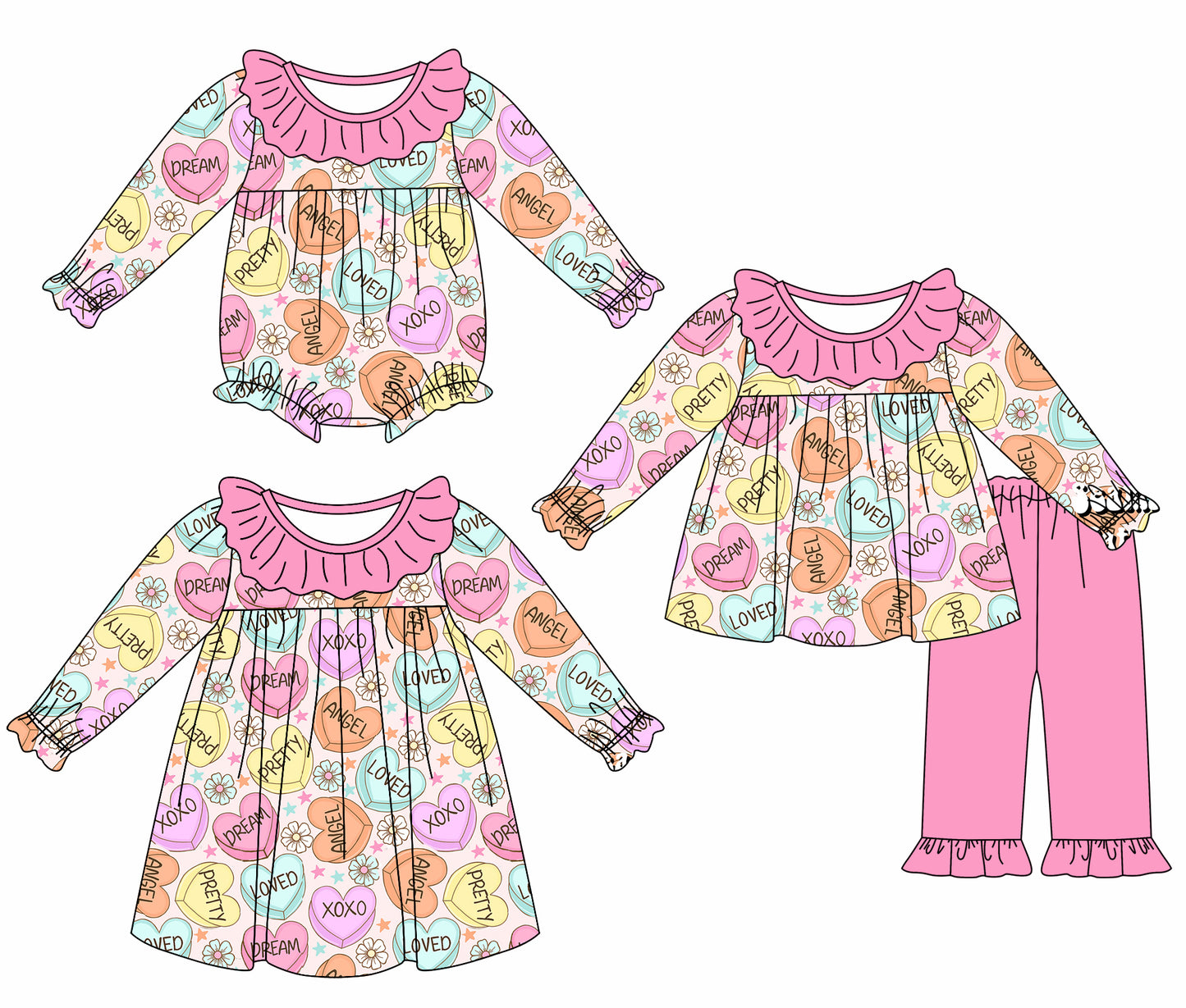 11.3 custom each style moq 5eta 4-6week Sibling Sister love xoxo baby girl sets and dress and rompers match family design