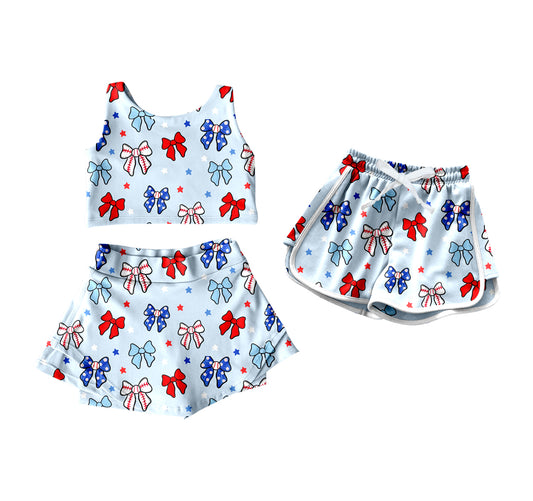 4.18 custom each style moq 5eta 4-6week Sibling Sister bow baby girls clothes Short sleeve yoga dress and shorts match family design