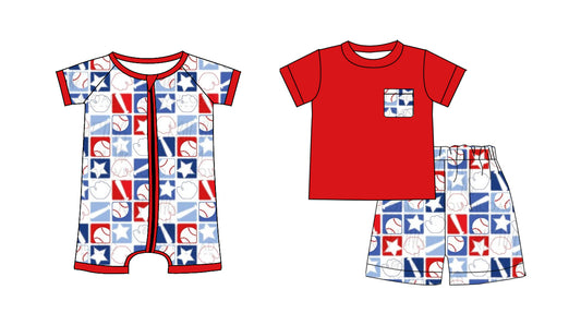 25.12.26 custom each style moq 5 eta 6-8week Sibling Sister baseball baby boy short sleeve shorts sets and romper match design