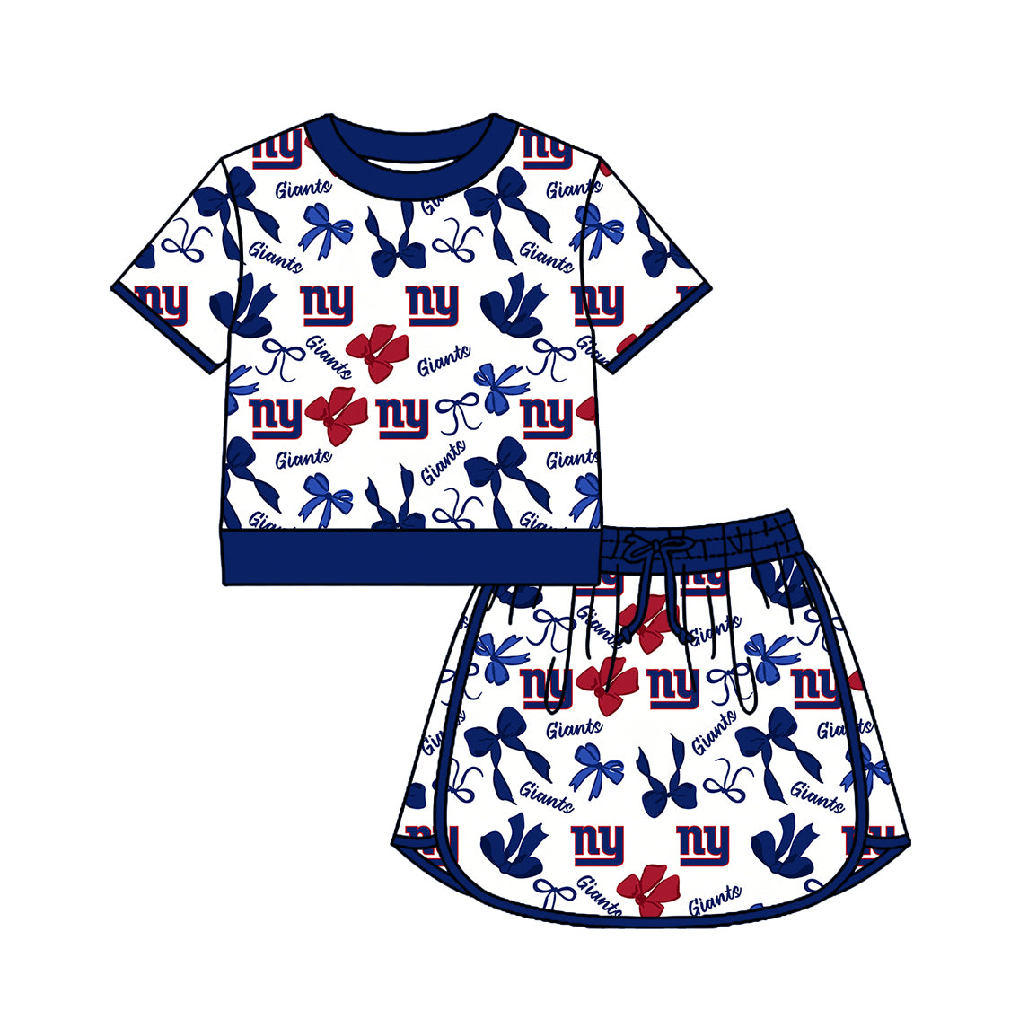 Custom moq 5 mix size summer teams Girls Polka Dot Top Shorts Set Bows Print Top Skirt Set Blue Zipper Pullover Pants Set