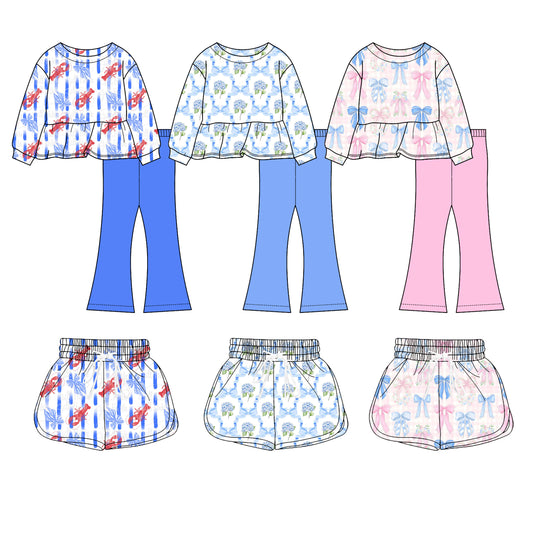 25.10.15 custom each style moq 5 eta 6-8week Sibling Sisters baby girl long sleeve pants sets 3 and shorts 3 match family design