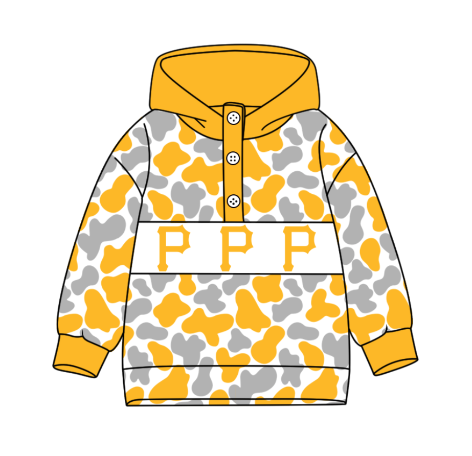 2-Custom moq 8 mix size milk silk summer team baby boy clothes camouflage yellow hooded long sleeve top-25.10.9
