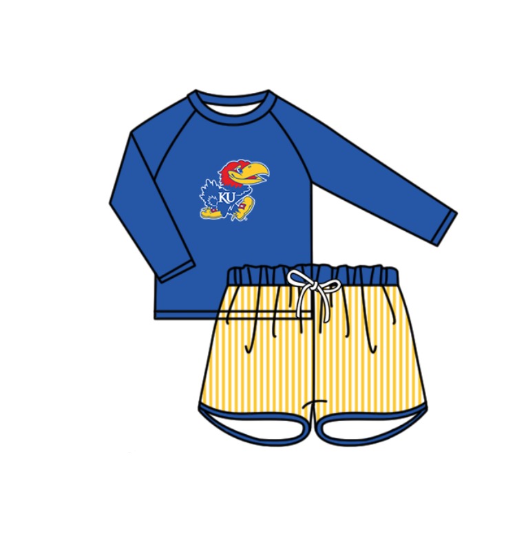 Custom moq 5 mix size milk silk summer teams baby girl boys clothes Blue Two-Piece Swimsuit Set One Piece Swimsuits boy swim trunks