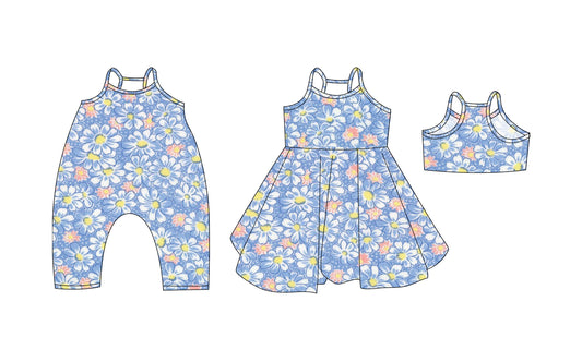 3.19 custom each style moq 5eta 4-6week Sibling Sisters floral baby girl short sleeve dress and rompers match family design